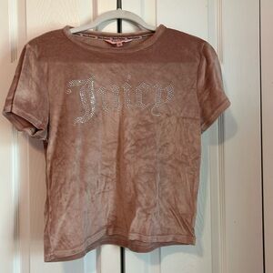 Juicy Couture Dusty Rose Velour Logo Tee with Rhinestones
